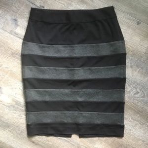 White House Black Market Black Gray Striped Skirt